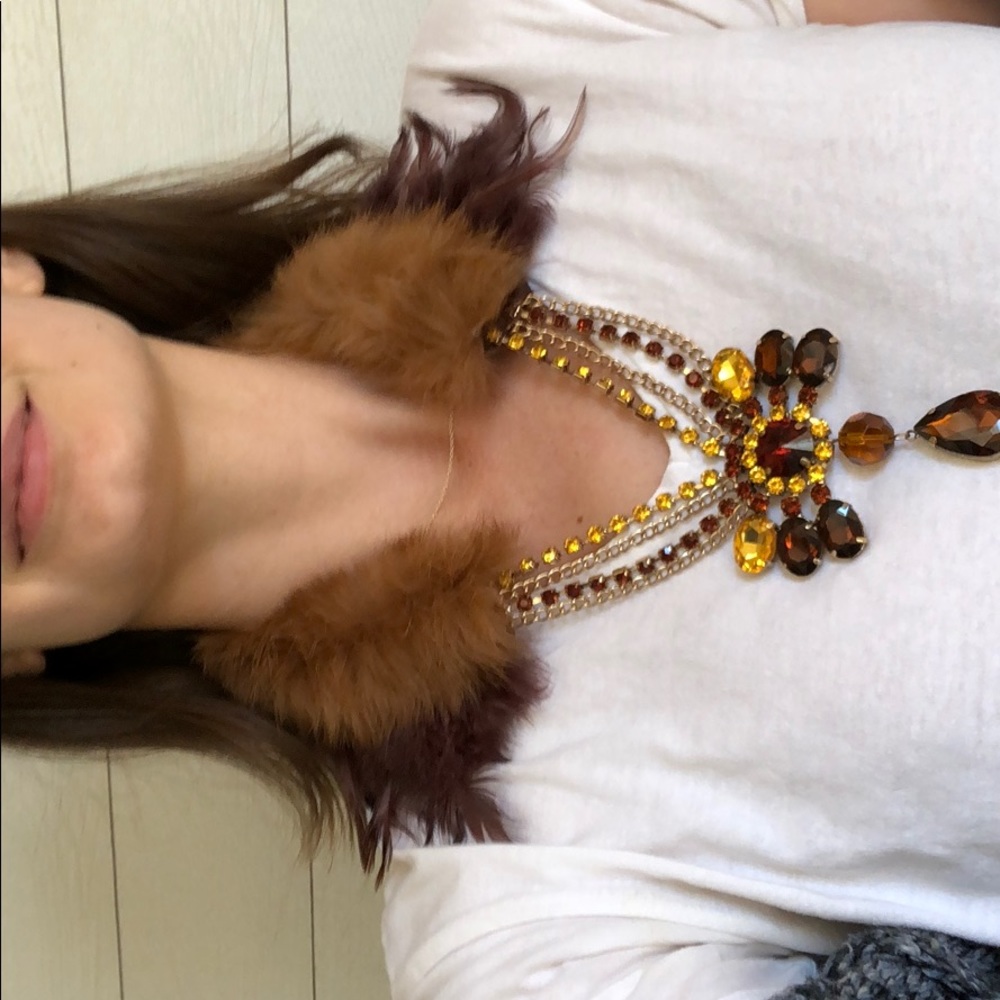 Statement necklace w/ a real fur collar accent.